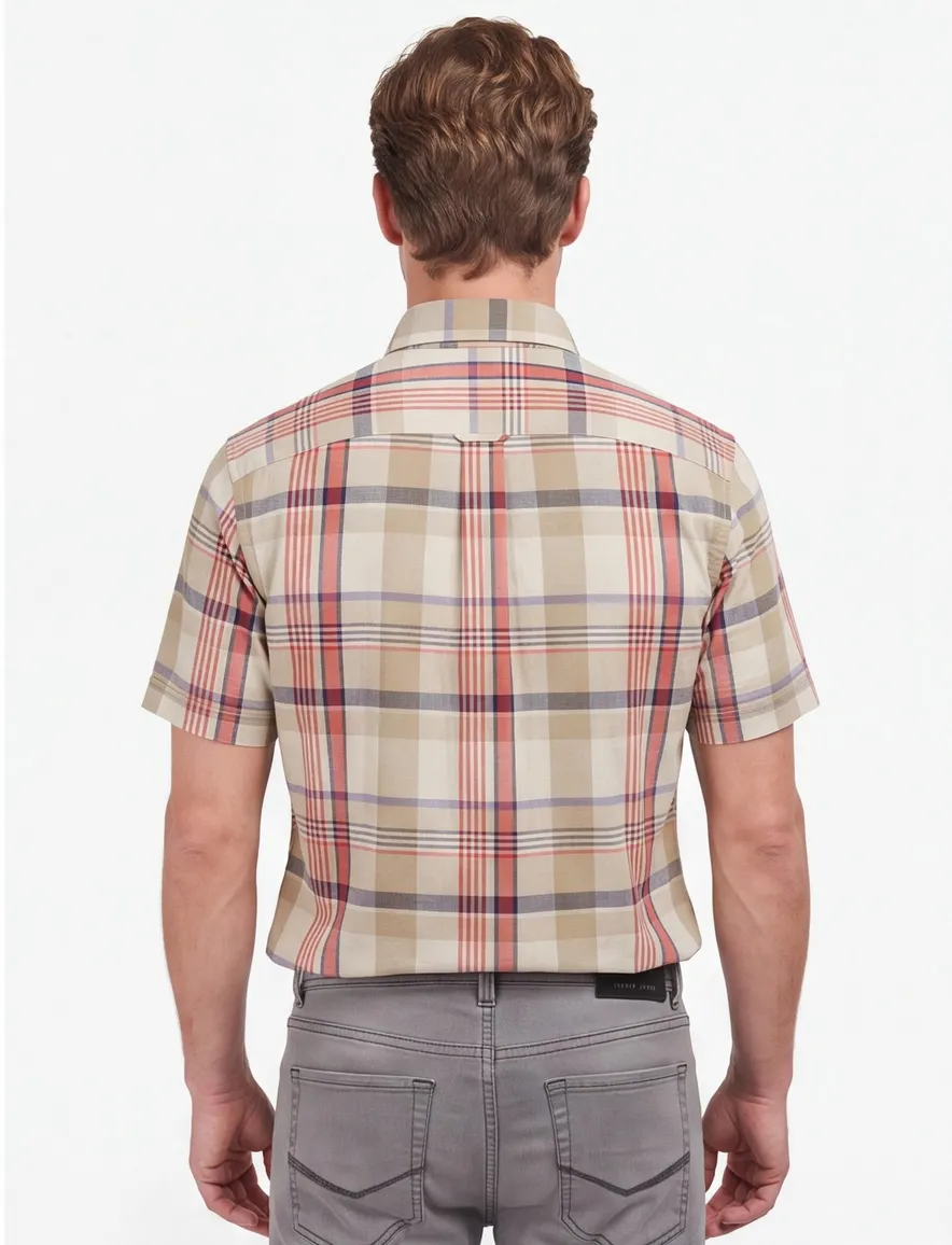 Barbour overhemd beige tailored fit 100% katoen