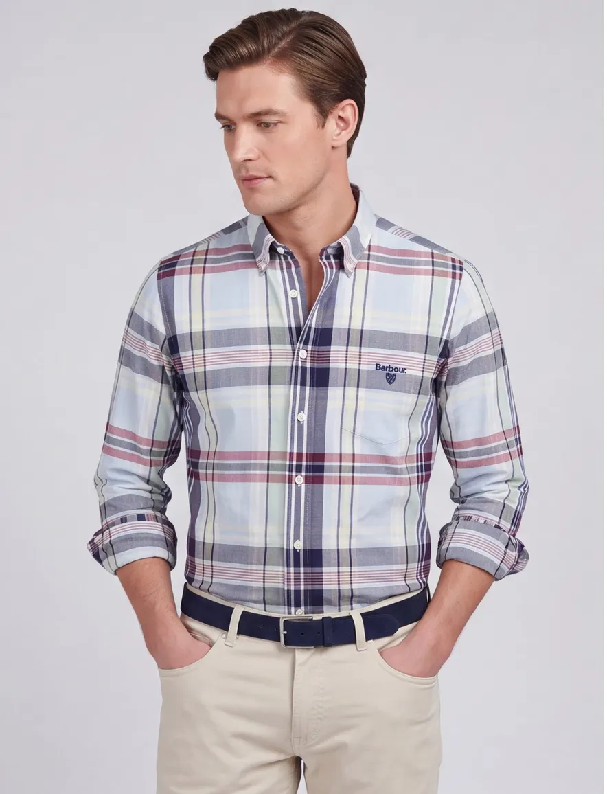 Barbour overhemd lichtblauw button down Tailored Fit
