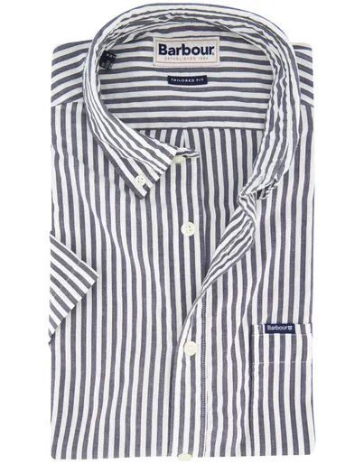 Barbour Barbour overhemd donkerblauw-wit gestreept korte mouw button-down