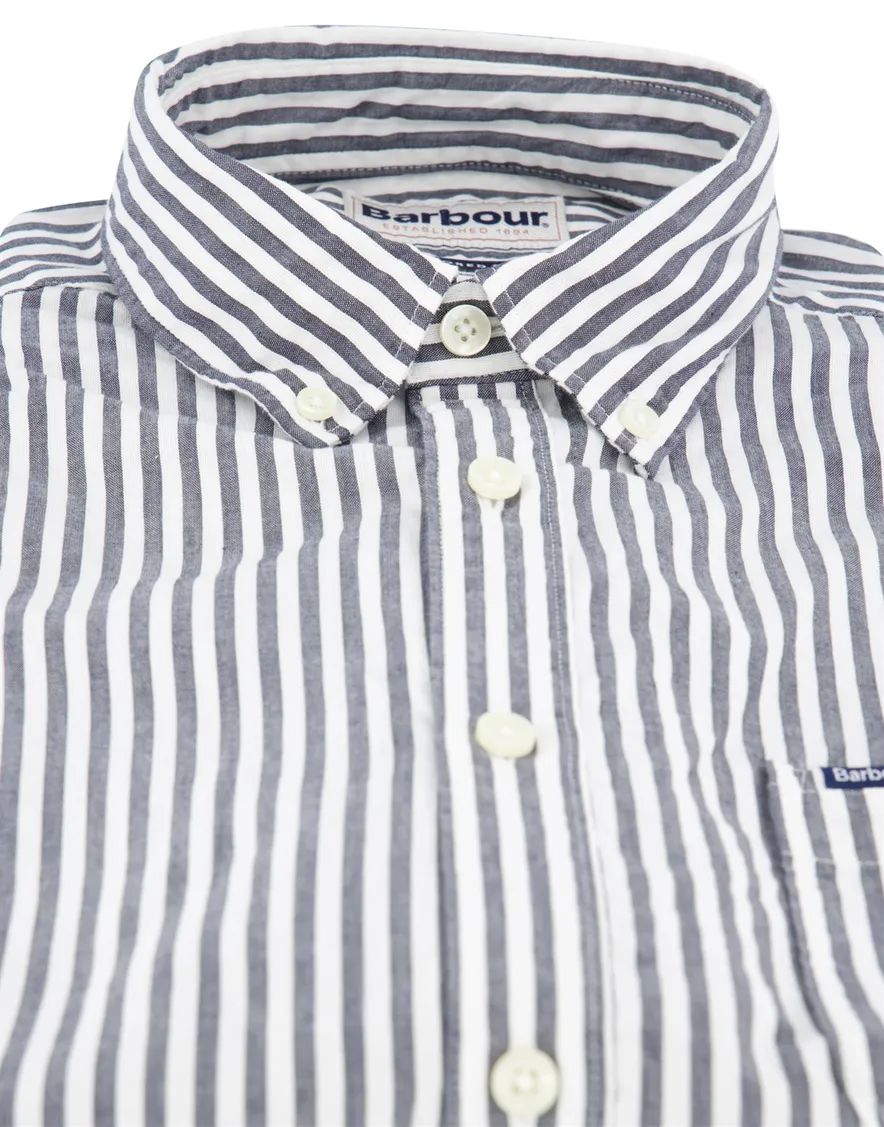 Barbour overhemd donkerblauw-wit gestreept korte mouw button-down