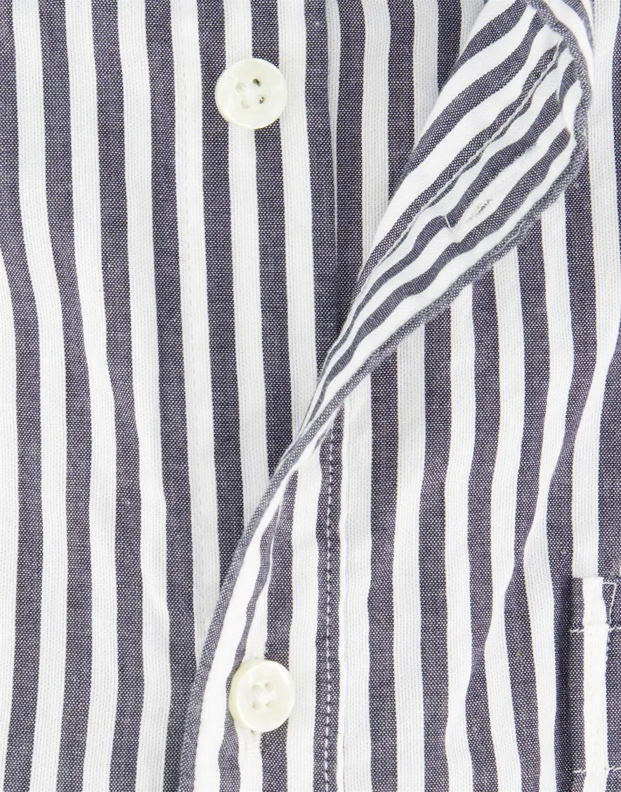 Barbour overhemd donkerblauw-wit gestreept korte mouw button-down