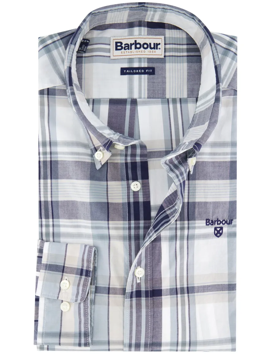 Barbour overhemd wit/blauw geruit katoen