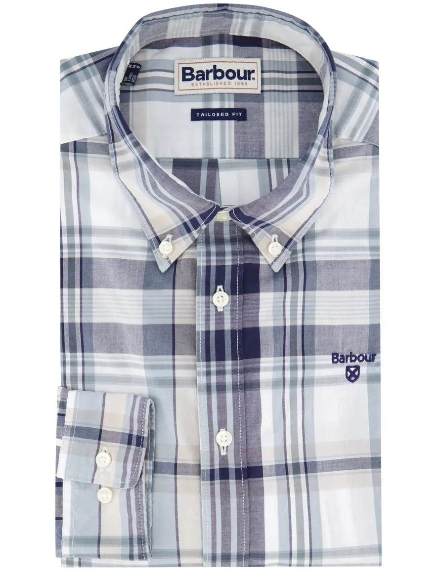 Barbour overhemd wit/blauw geruit katoen