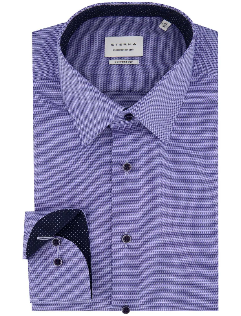 overhemd Eterna blauw Comfort Fit patroon strijkvrij