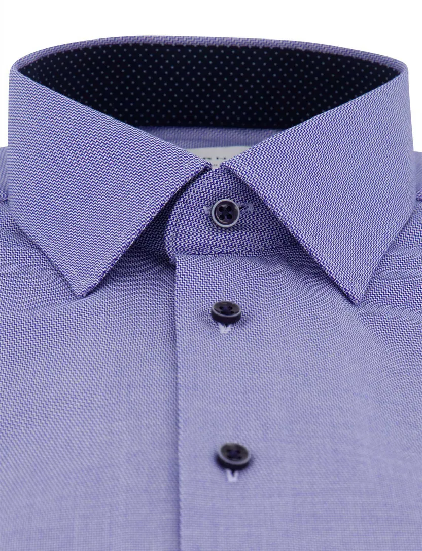 overhemd Eterna blauw Comfort Fit patroon strijkvrij