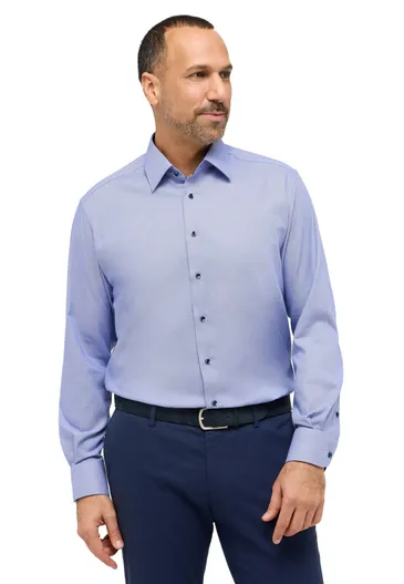 Eterna overhemd Eterna blauw Comfort Fit patroon strijkvrij