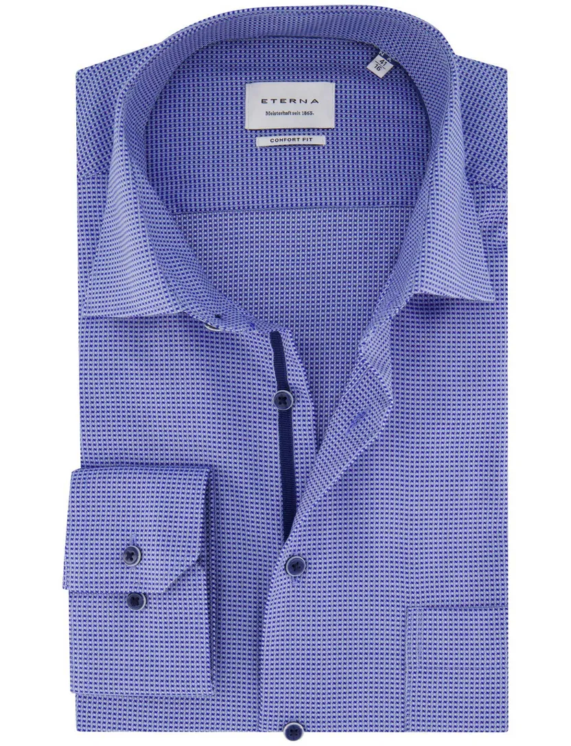 overhemd Eterna Comfort fit blauw geprint