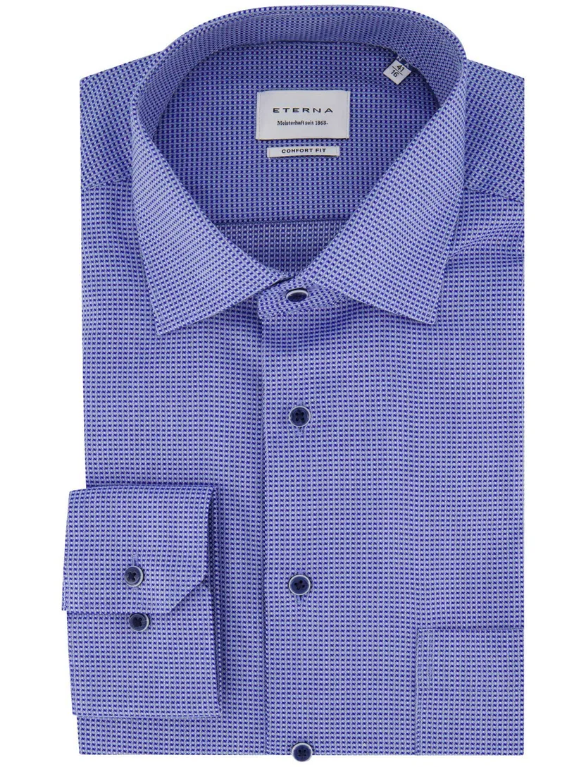 overhemd Eterna Comfort fit blauw geprint