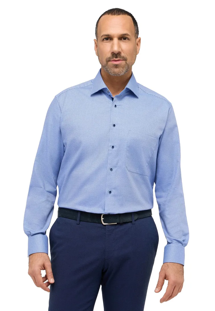 overhemd Eterna Comfort fit blauw geprint