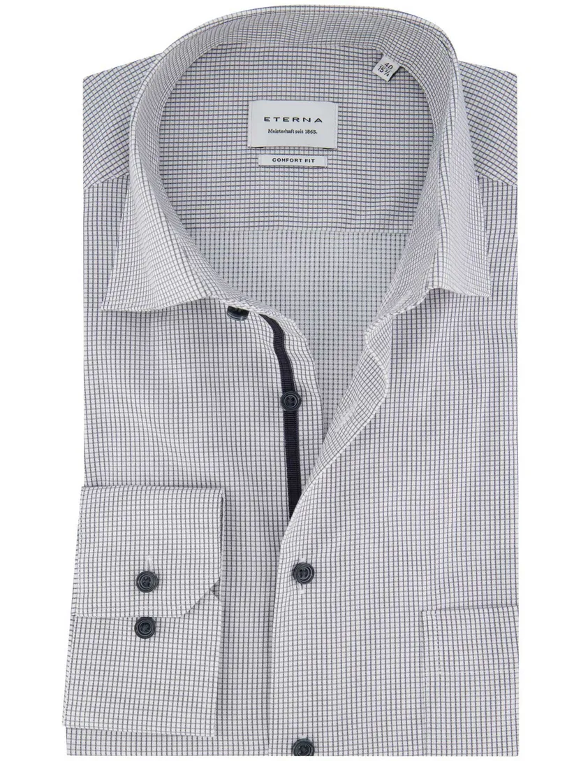 Eterna overhemd grijs borstzak comfort fit