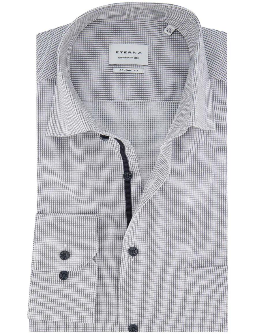Eterna overhemd grijs comfort fit borstzak