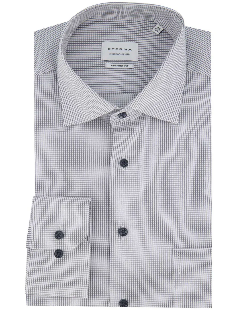 Eterna overhemd grijs borstzak comfort fit