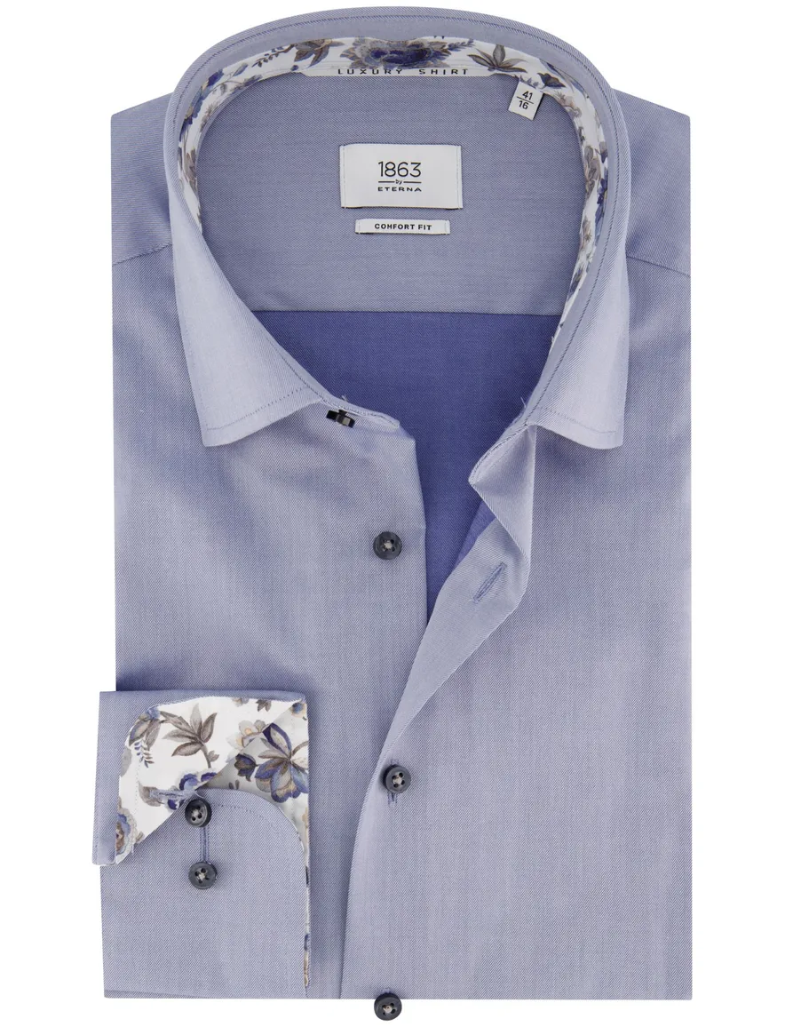 Eterna Luxury overhemd blauw Comfort Fit katoen