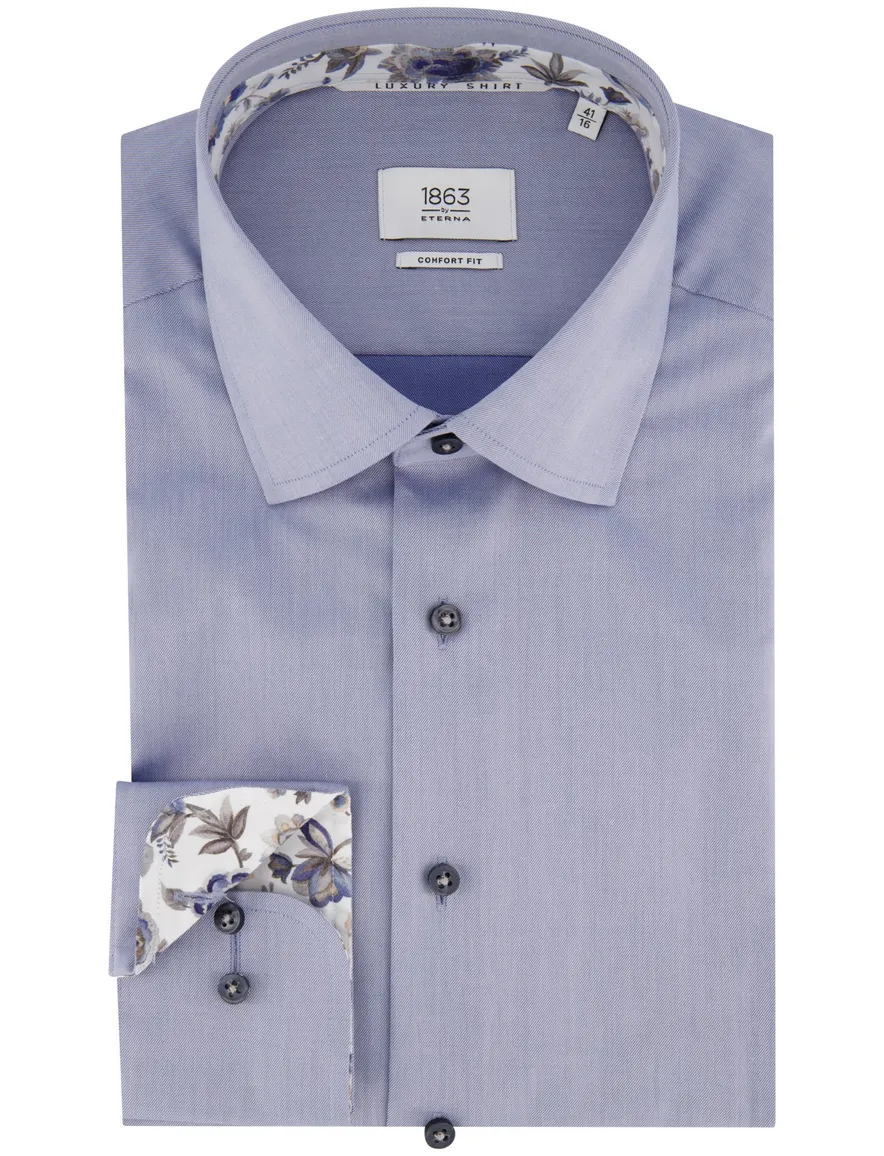 Eterna Luxury overhemd blauw Comfort Fit katoen