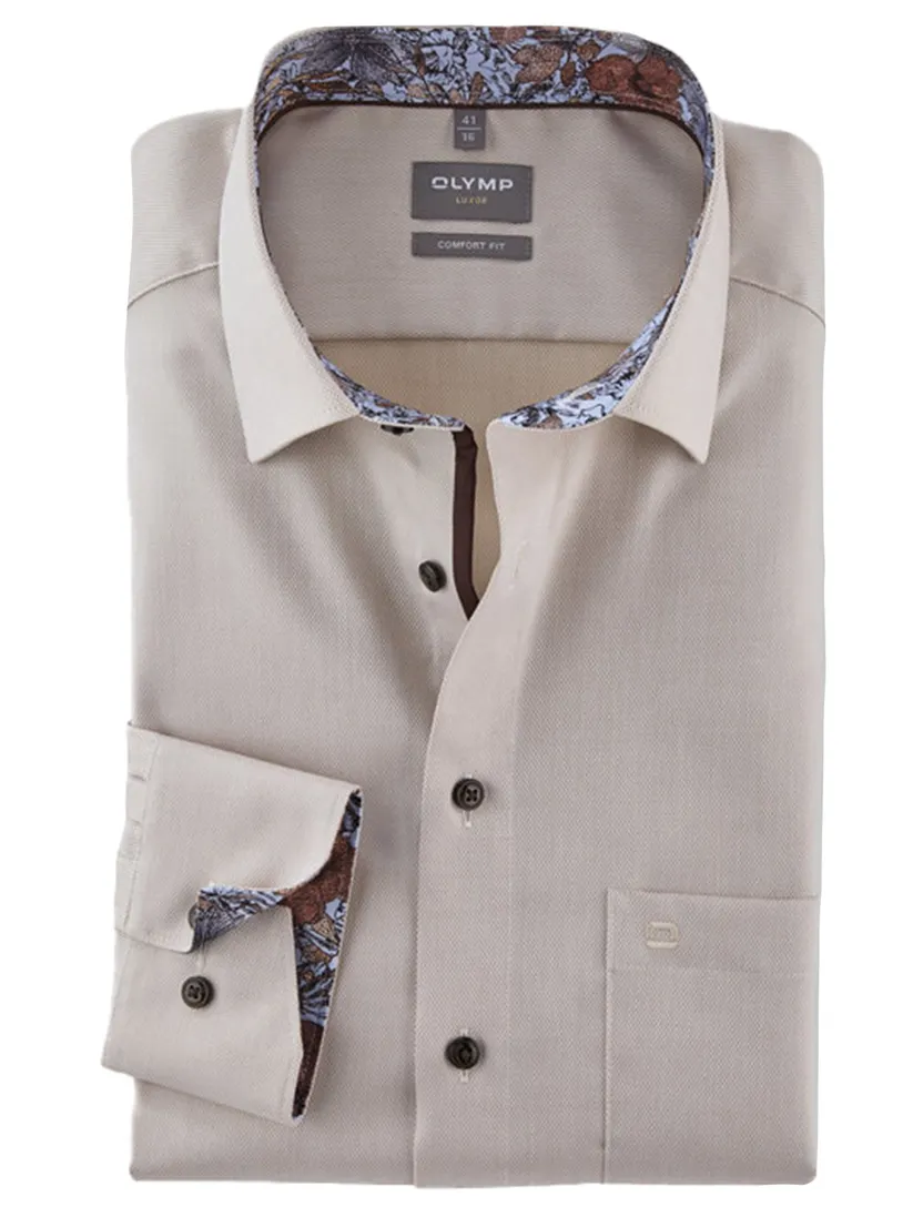 business overhemd Olymp Luxor Comfort Fit beige strijkvrij