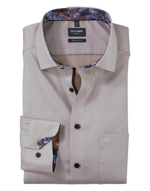 overhemd mouwlengte 7 beige Olymp Luxor Modern Fit