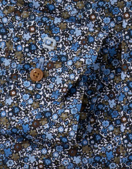 Olymp Luxor Modern Fit overhemd mouwlengte 7 blauw bloemen