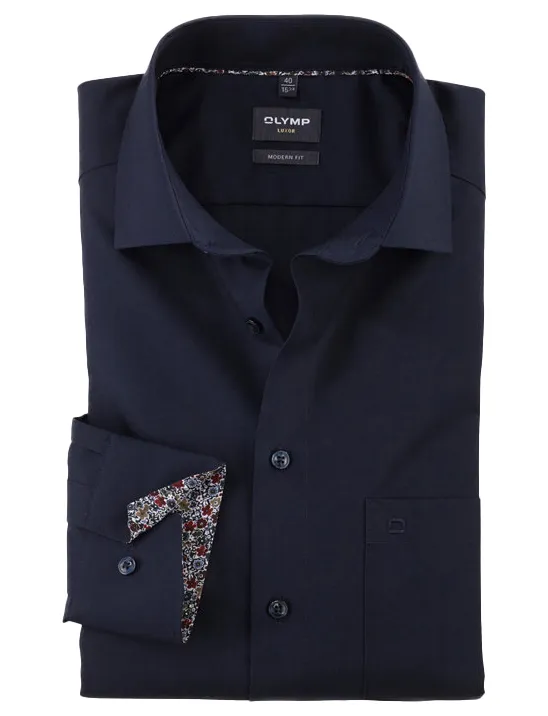 overhemd mouwlengte 7 Olymp Luxor Modern Fit donkerblauw borstzak