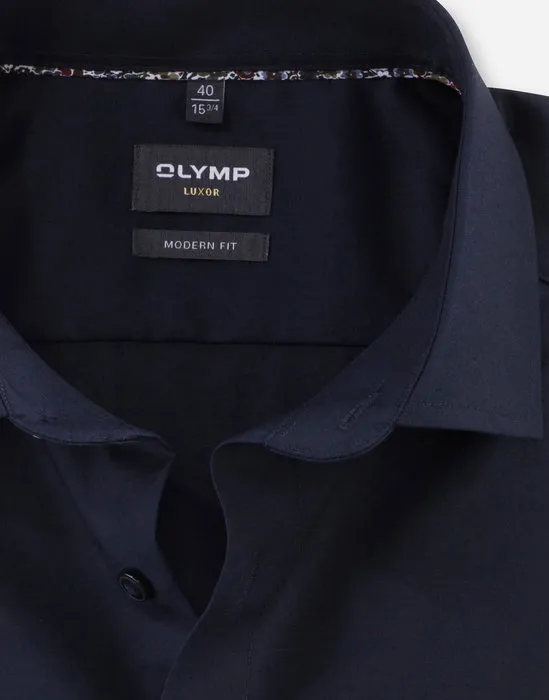 overhemd mouwlengte 7 Olymp Luxor Modern Fit donkerblauw borstzak