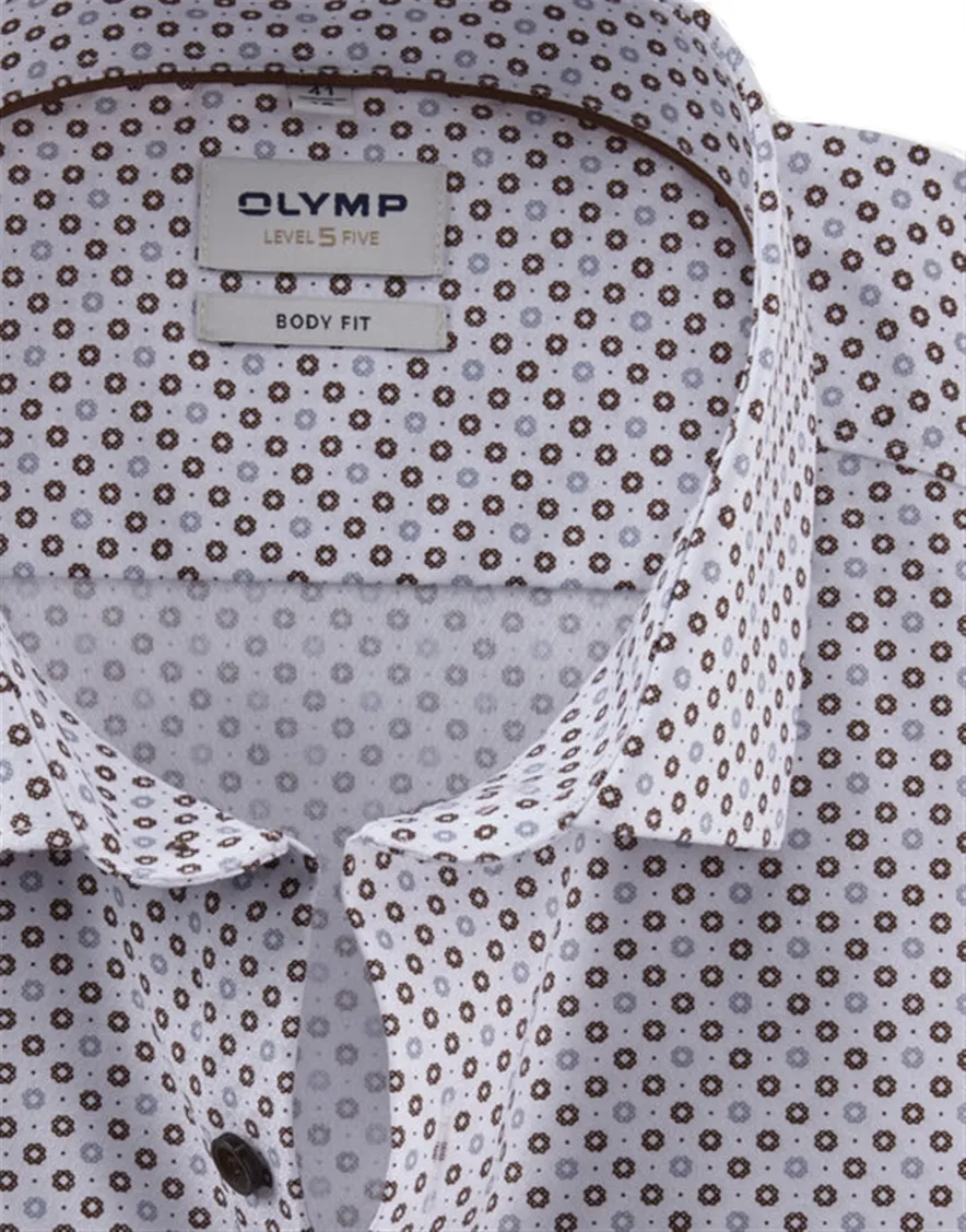 Olymp Level Five body fit overhemd mouwlengte 7 wit print