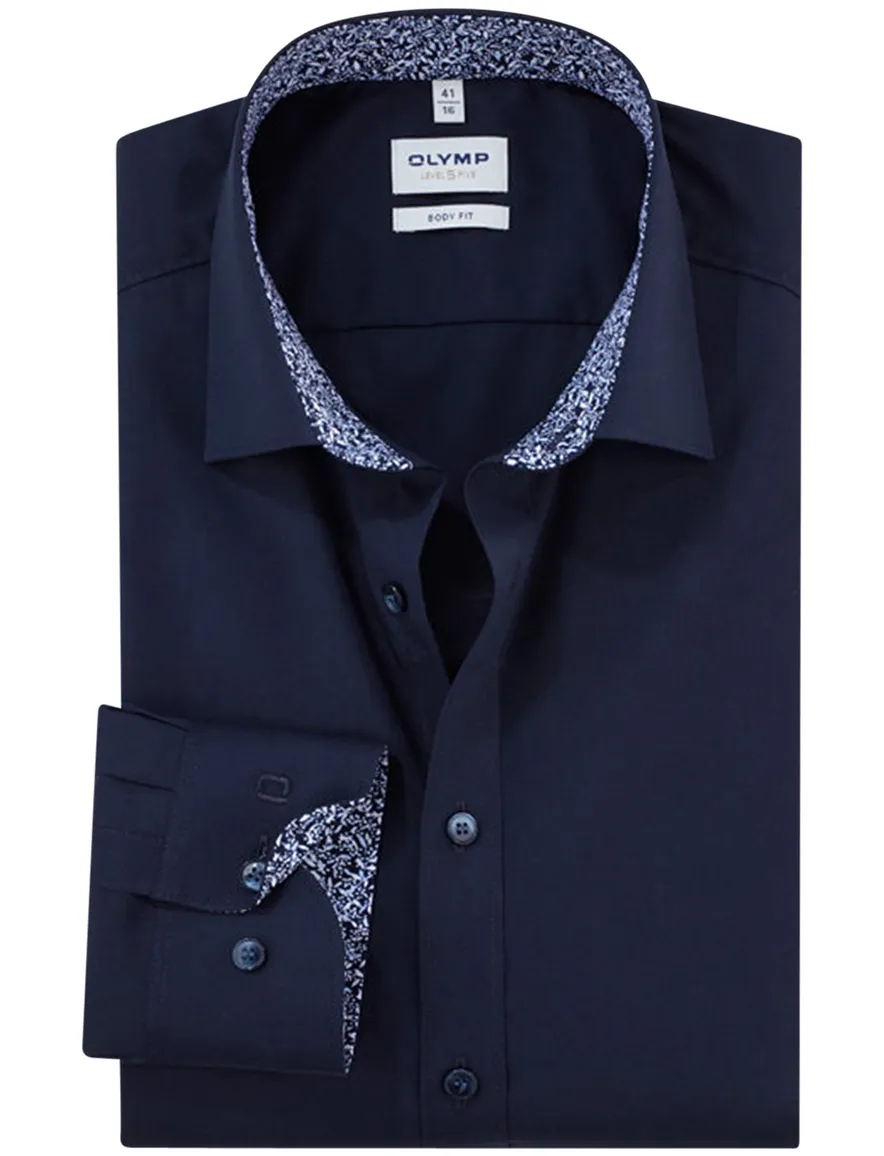 overhemd mouwlengte 7 donkerblauw Olymp Level Five body fit