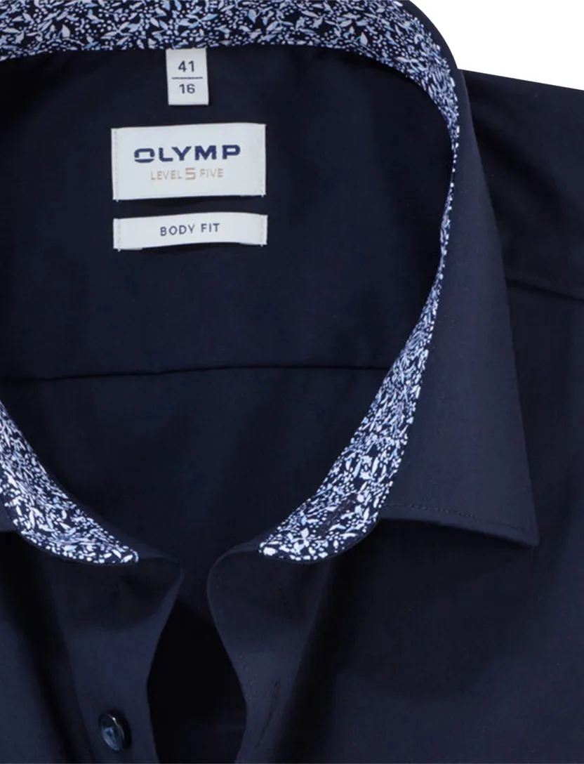 overhemd mouwlengte 7 Olymp Level Five body fit donkerblauw effen