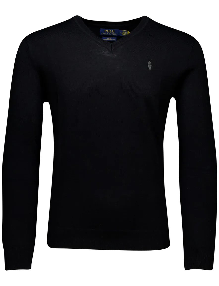Polo Ralph Lauren trui zwart Slim Fit V-hals gebreid
