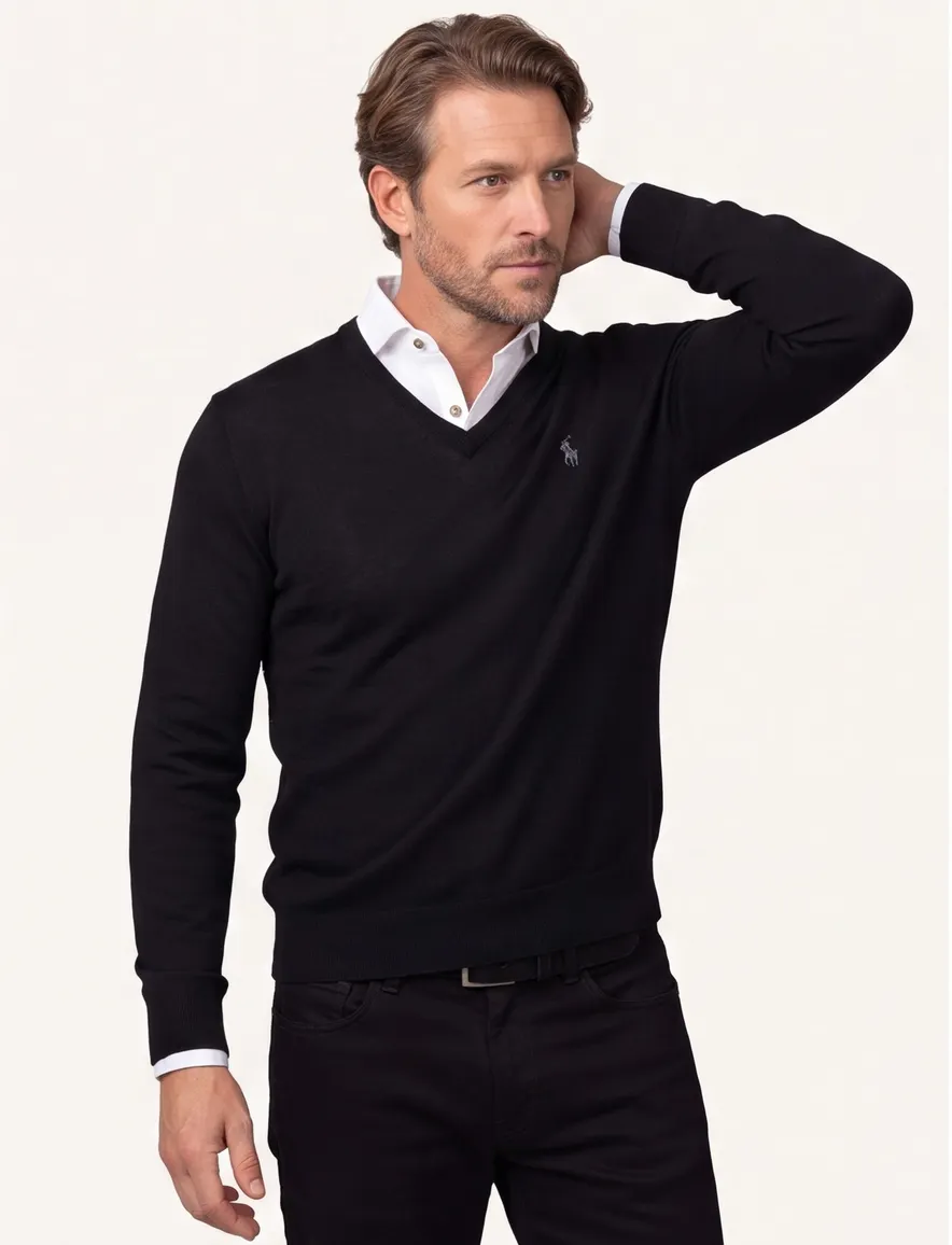 Polo Ralph Lauren trui zwart Slim Fit V-hals gebreid