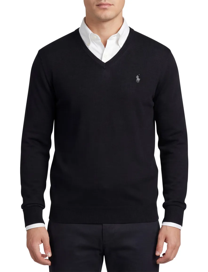 Polo Ralph Lauren trui zwart Slim Fit V-hals gebreid