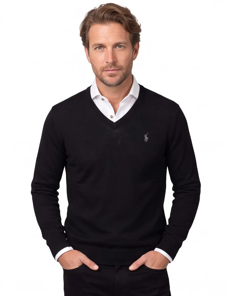 Polo Ralph Lauren trui zwart Slim Fit V-hals gebreid