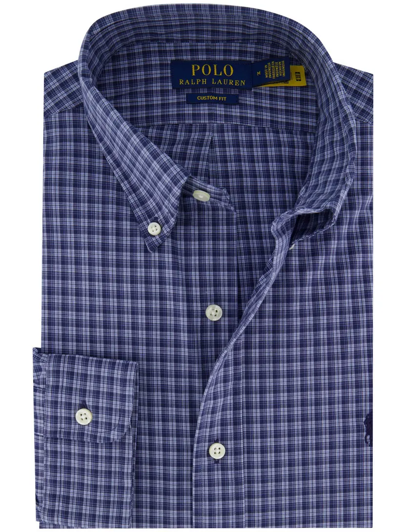 Polo Ralph Lauren overhemd blauw geruit witte knoop