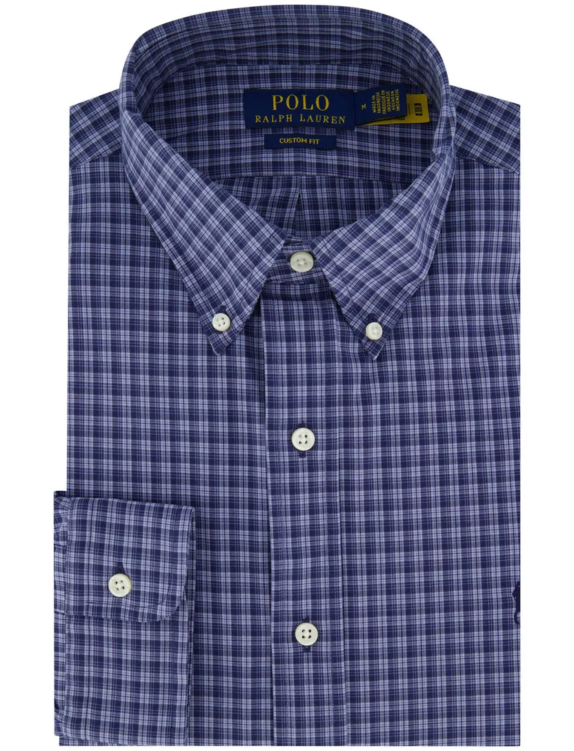 Polo Ralph Lauren overhemd blauw geruit witte knoop