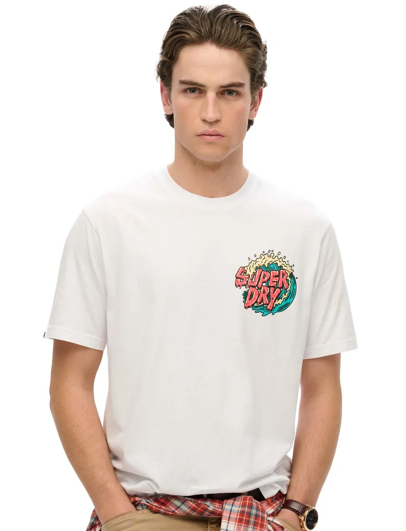 katoenen Superdry T-shirt wit effen met opdruk slim fit