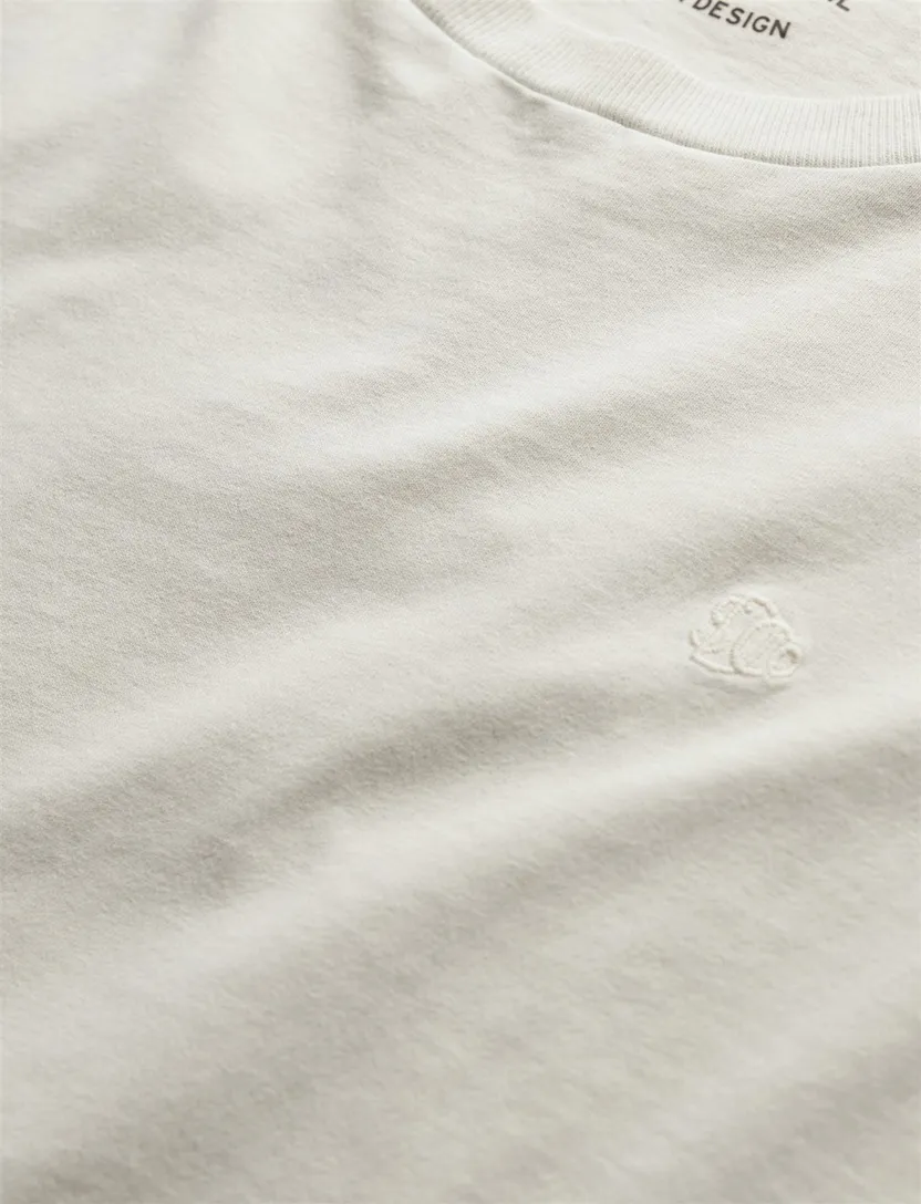 Superdry T-shirt katoen crème effen ronde hals