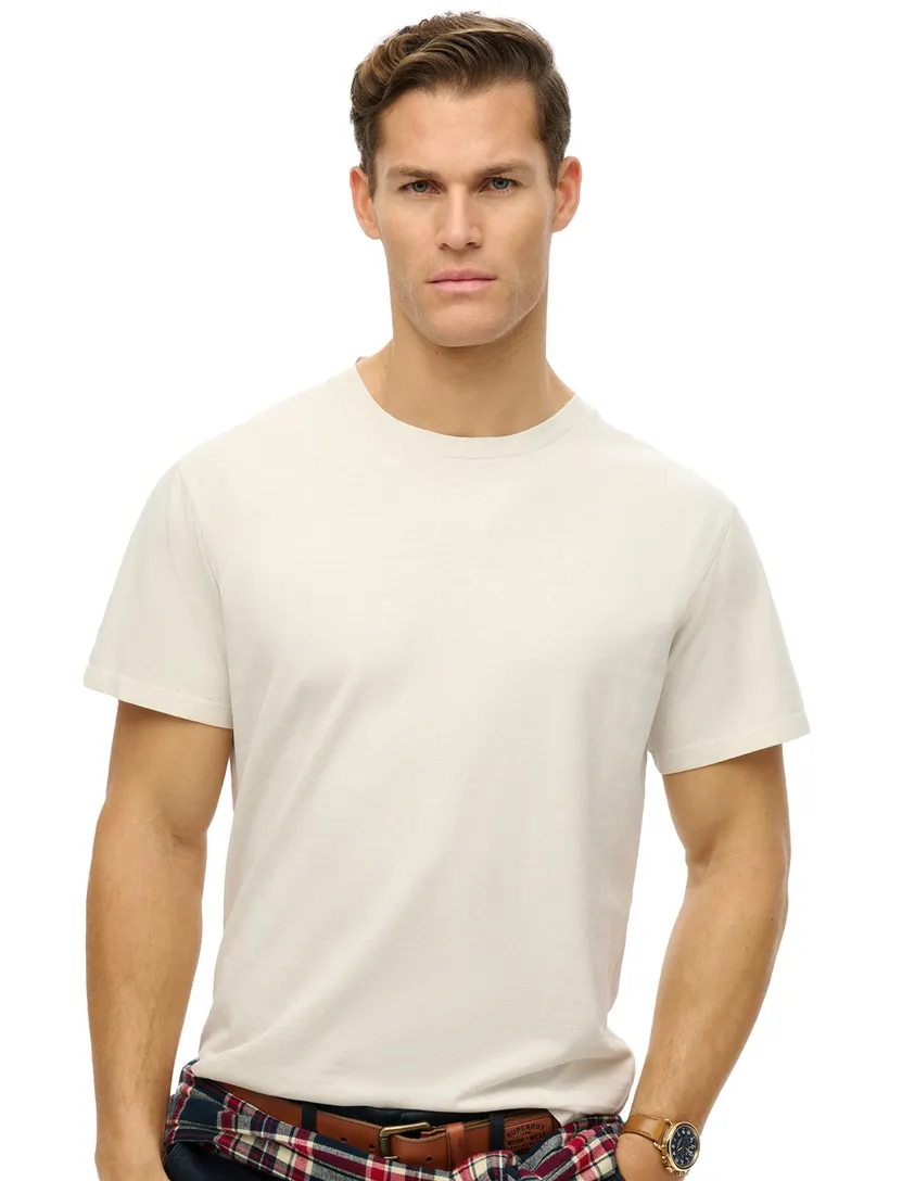 Superdry T-shirt katoen crème effen ronde hals