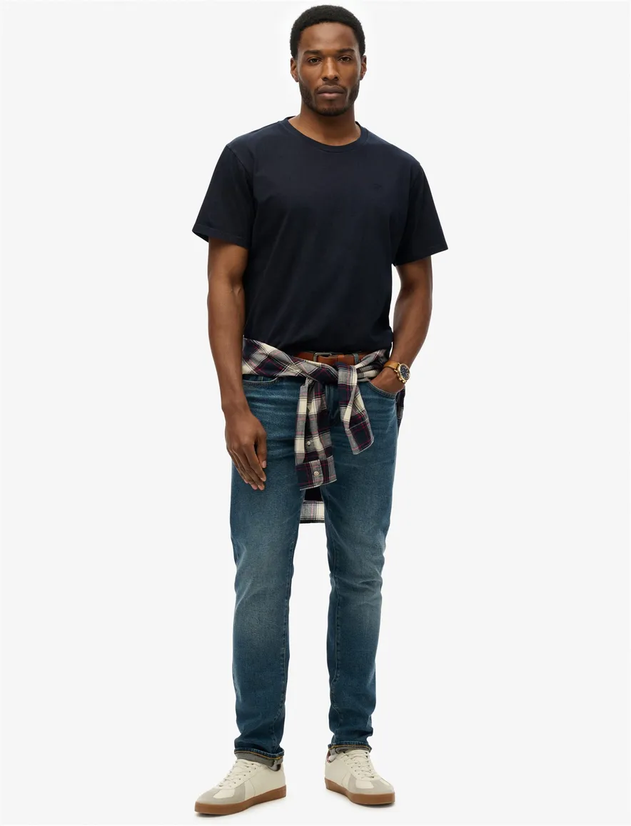 Superdry T-shirt donkerblauw effen ronde hals katoen