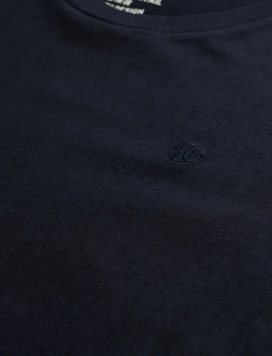 Superdry T-shirt donkerblauw effen ronde hals katoen