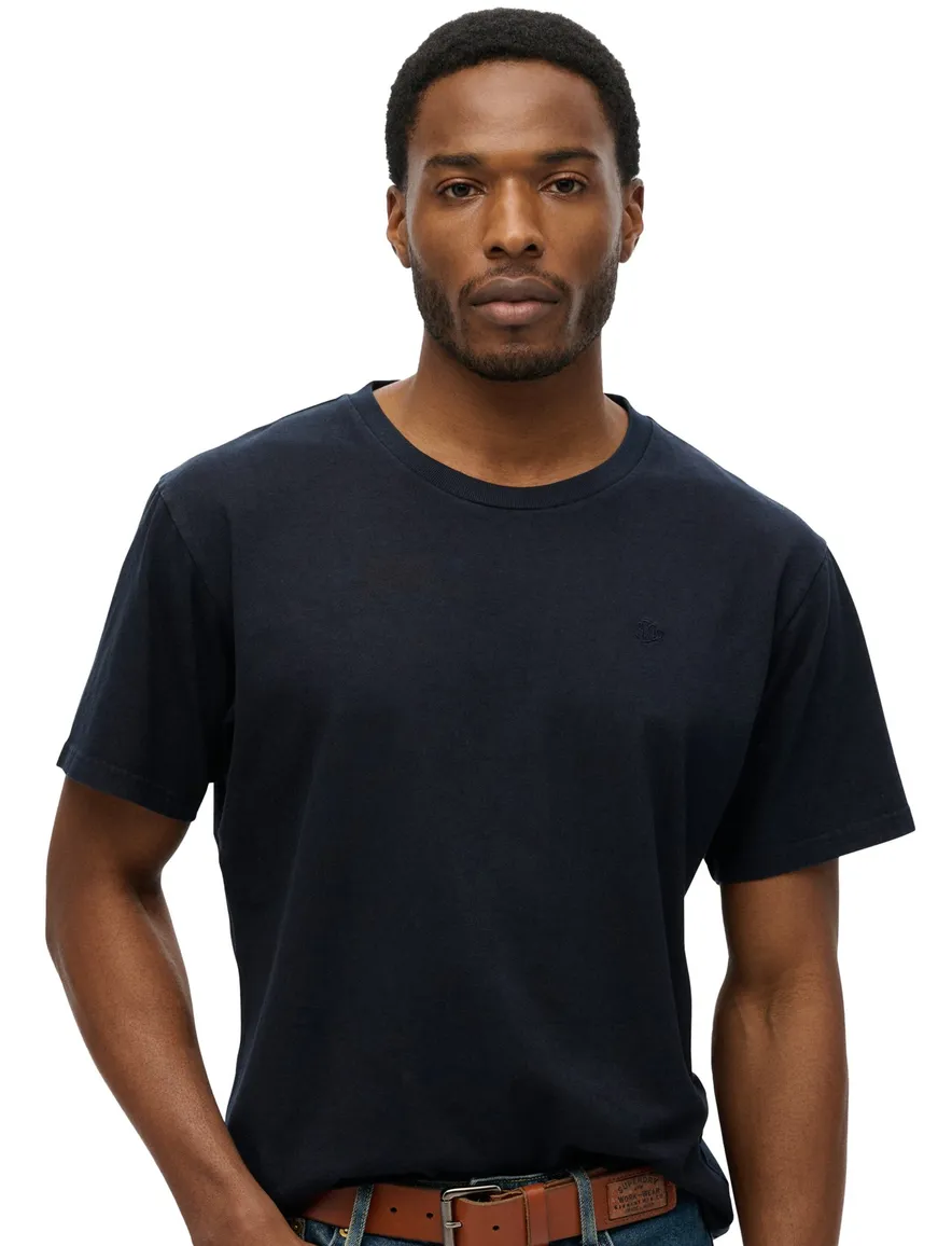 Superdry T-shirt donkerblauw effen ronde hals katoen