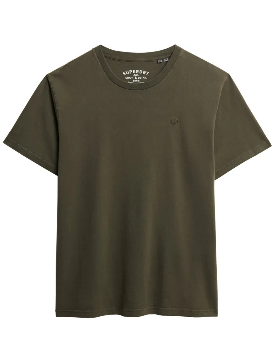 Superdry T-shirt donkergroen effen ronde hals katoen