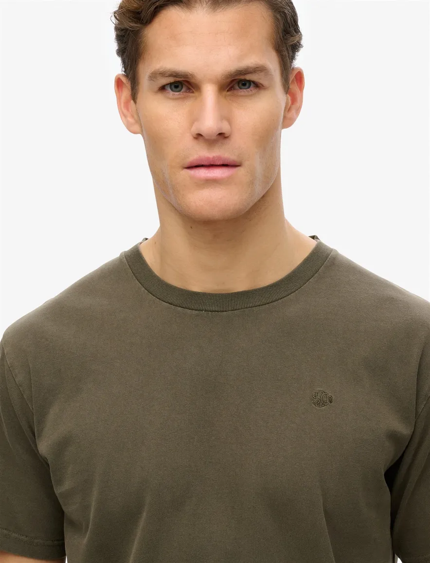 Superdry T-shirt donkergroen effen ronde hals katoen