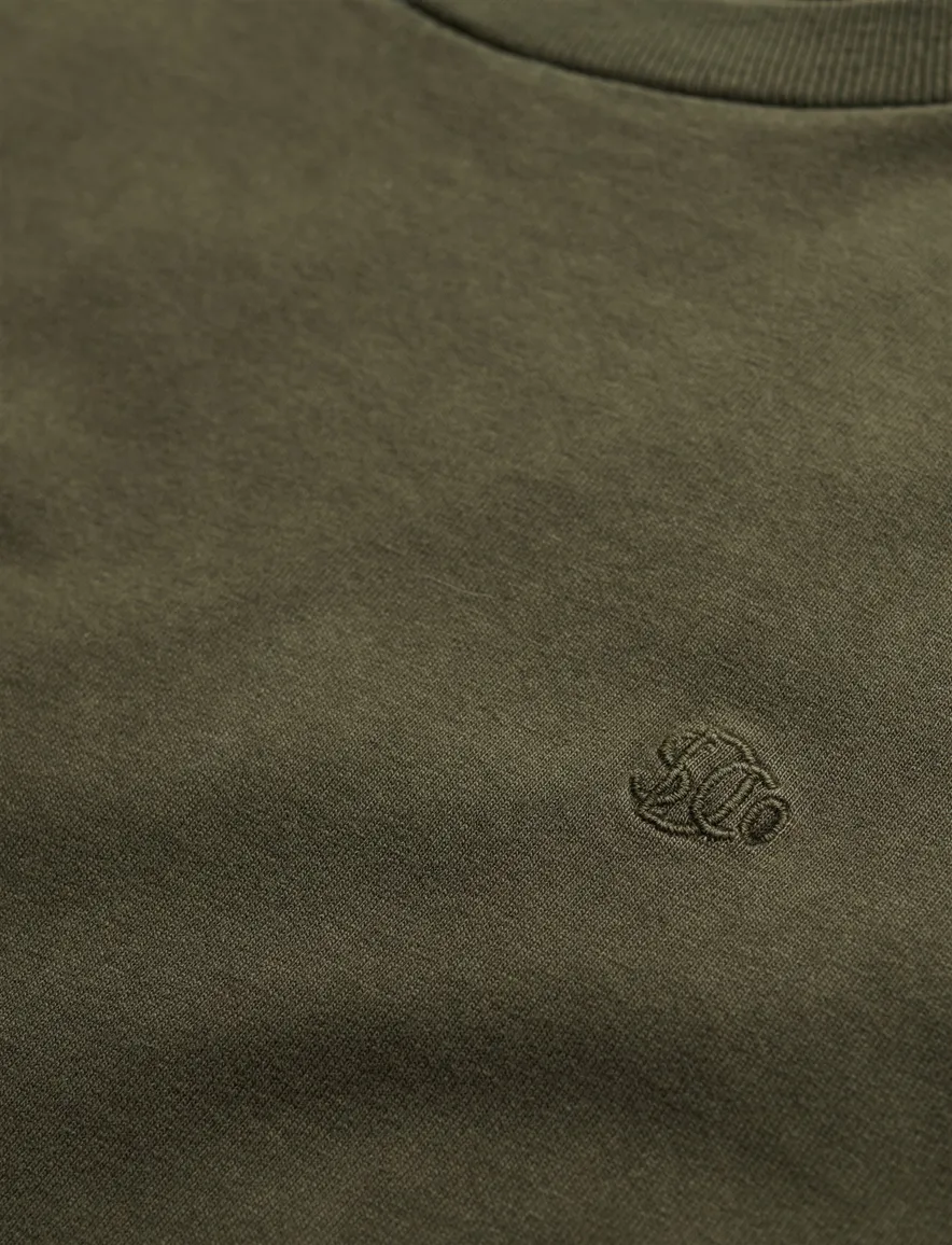 Superdry T-shirt donkergroen effen ronde hals katoen