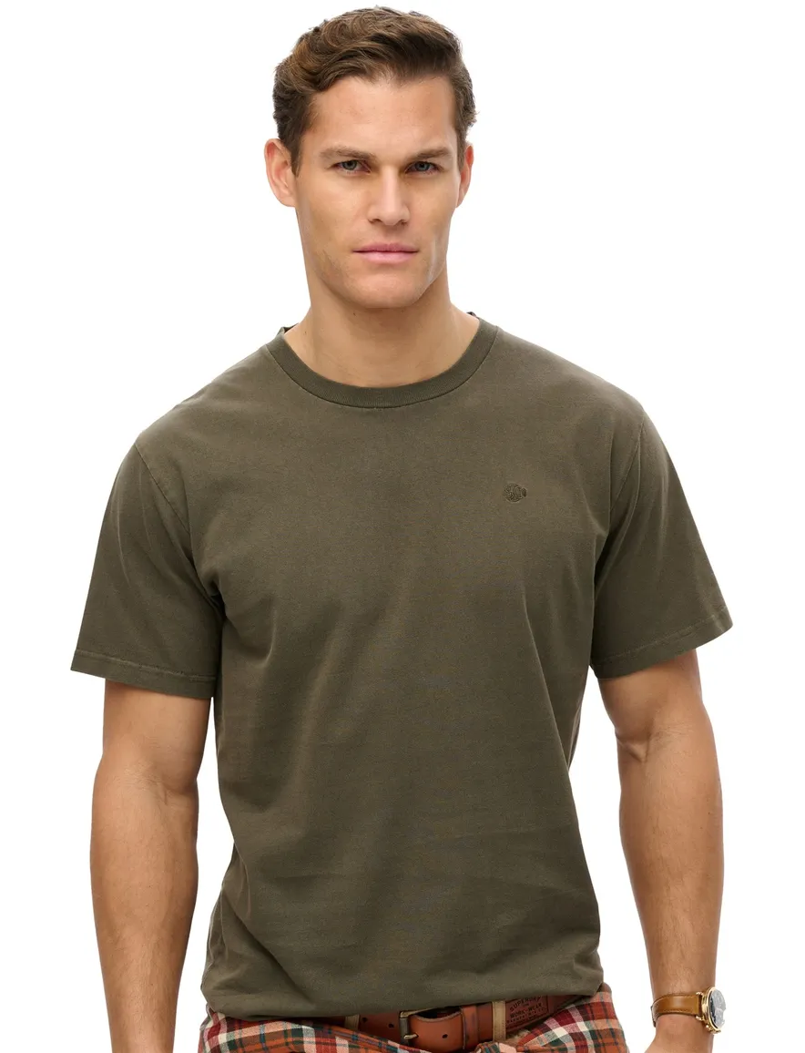Superdry T-shirt donkergroen effen ronde hals katoen