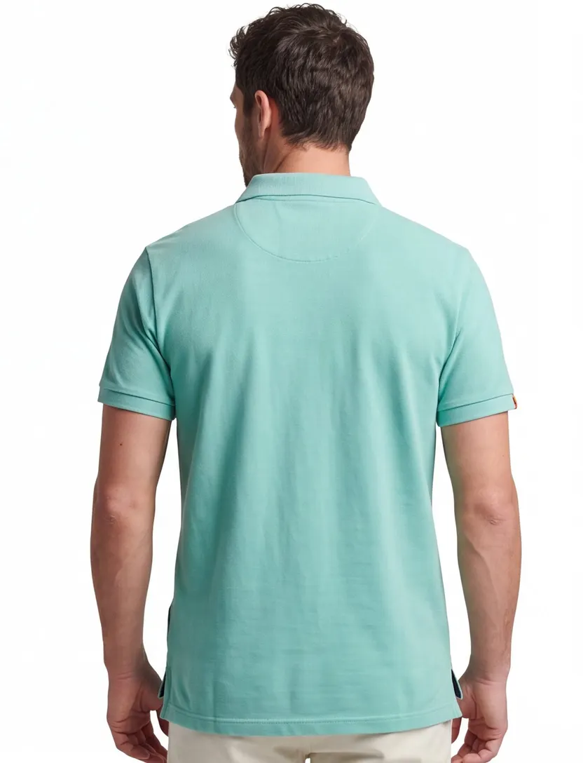 Superdry polo turquoise effen pique 2-knoops
