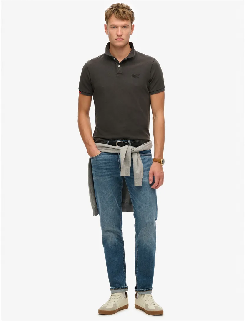 Superdry polo bruin effen pique korte mouw