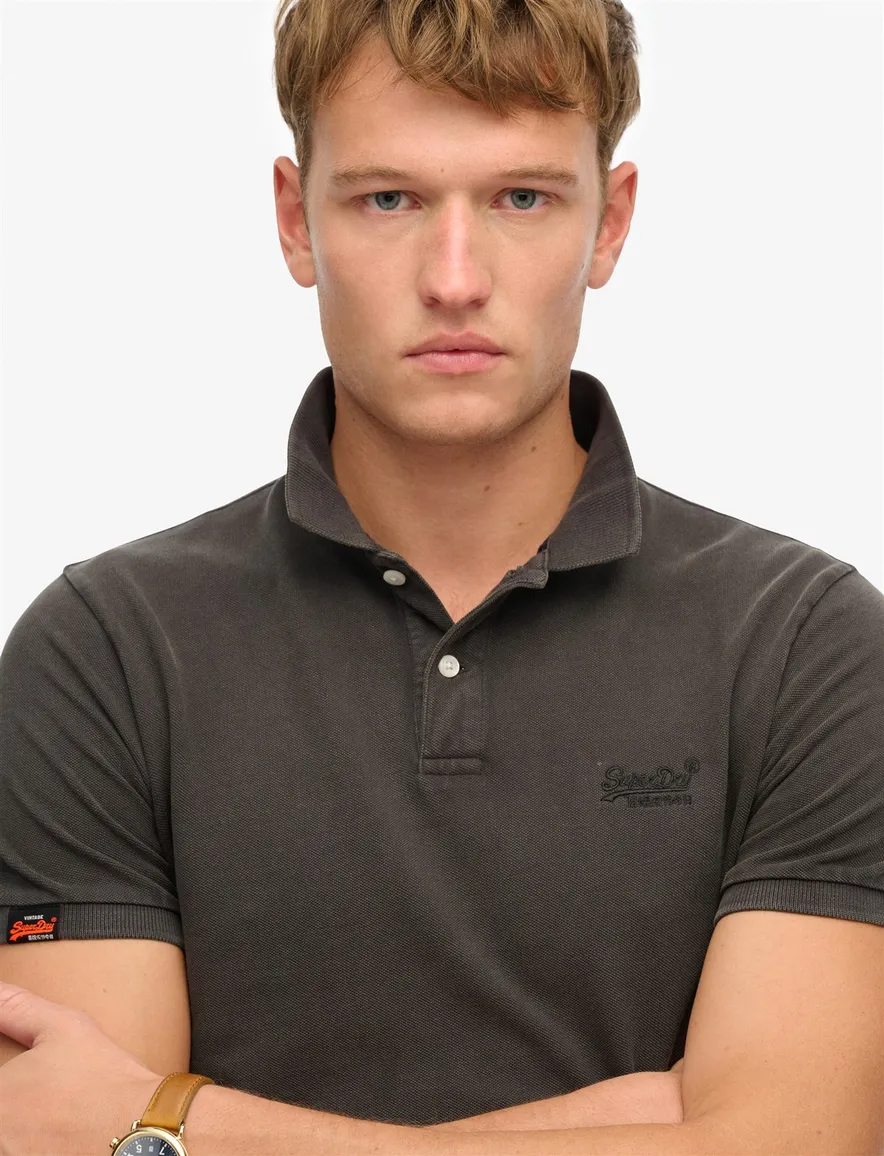 Superdry polo bruin effen pique katoen