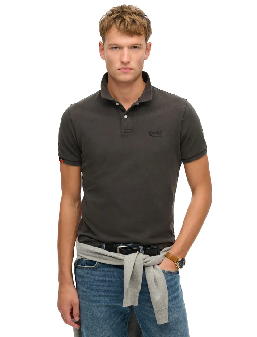 Superdry polo bruin effen pique korte mouw