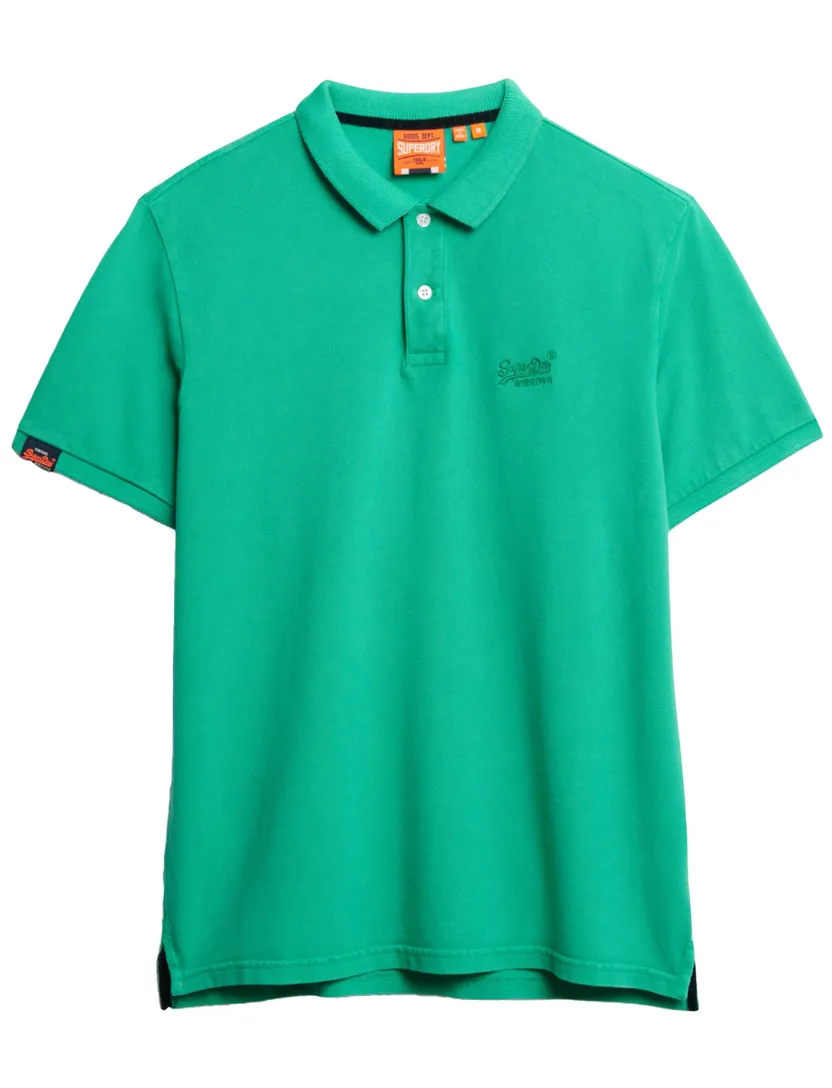 Superdry polo groen effen pique korte mouw 2 knoops
