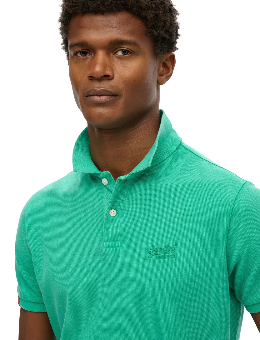 Superdry polo groen effen pique korte mouw 2 knoops