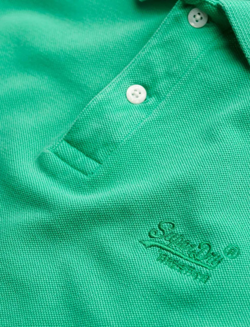 Superdry polo groen effen pique korte mouw 2 knoops
