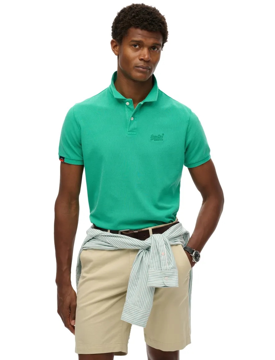 Superdry polo groen effen pique korte mouw